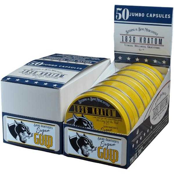 1836 KRATOM | 50 JUMBO CAPSULES | SAND PANTHER'S SUPER GOLD - Crowntown Cannabis