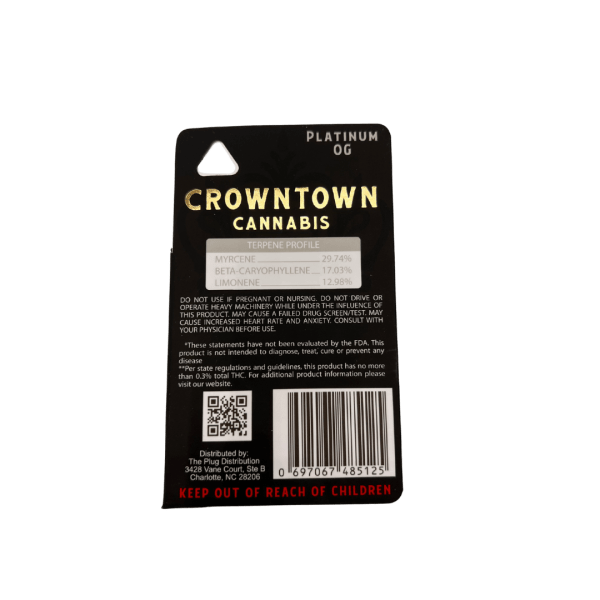 CROWNTOWN CANNABIS | DELTA 8 VAPE CART | 1ML | PLATINUM OG - Crowntown Cannabis