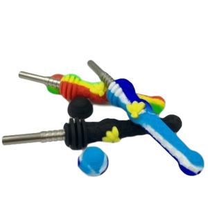 SILICON DAB STRAW W/ HONEY BEE | TITANIUM TIP | 14MM | ASSORTED COLORS - CHARLOTTE CBD