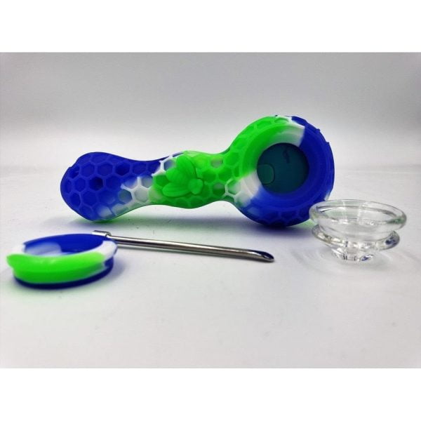 SILICONE HONEYCOMB HAND PIPE w/GLASS BOWL & POKER | 4.25" | ASSORTED COLORS - CHARLOTTE CBD