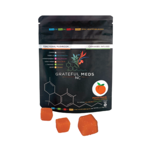 Grateful Meds | Functional Mushroom Canna Gummy | Peach Peace | CBD + THC + Four Mushroom Blend